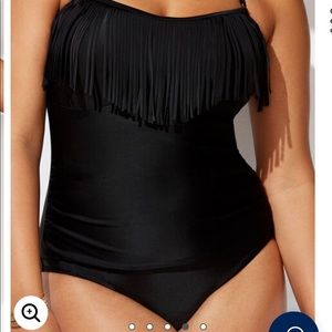 Fringe One Piece Swimsuit- Black